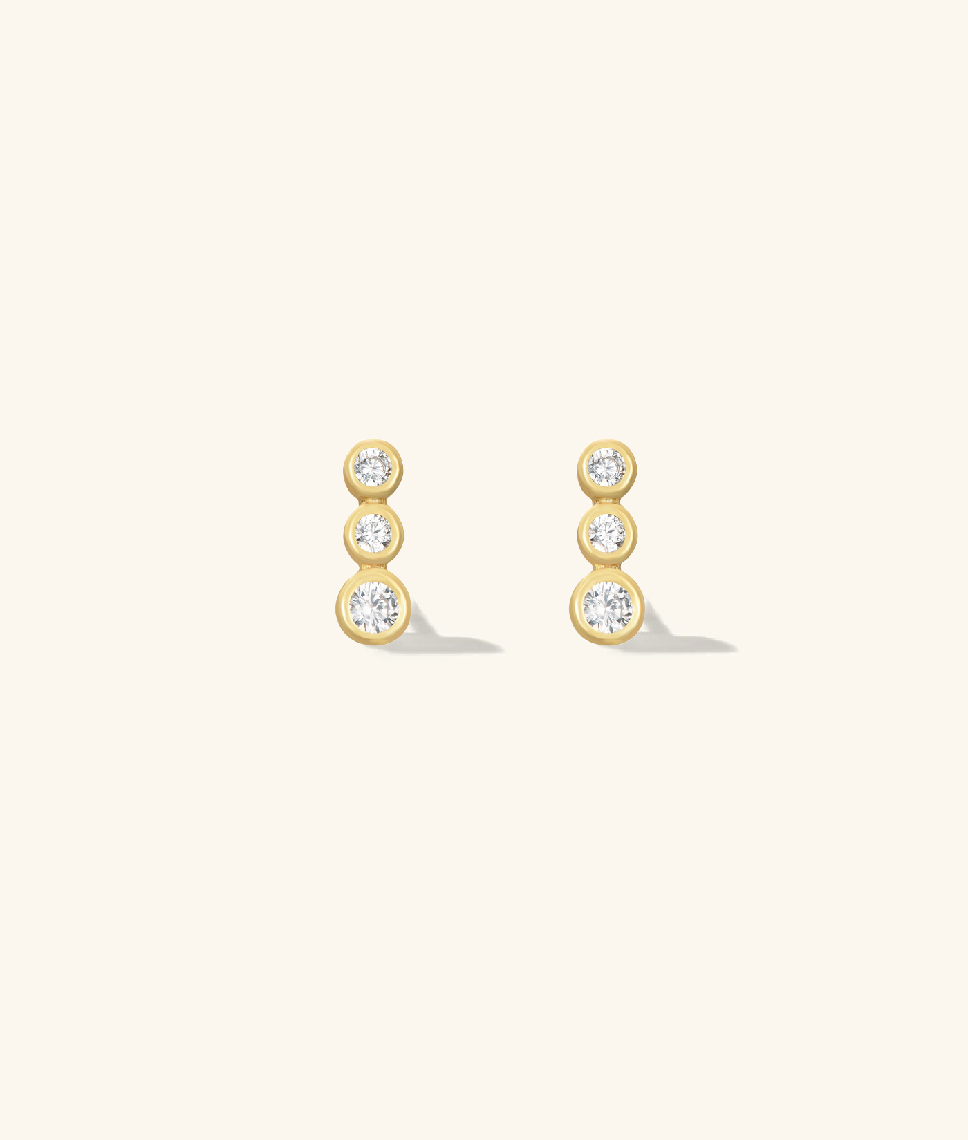 Triple Beaded CZ Gold Stud