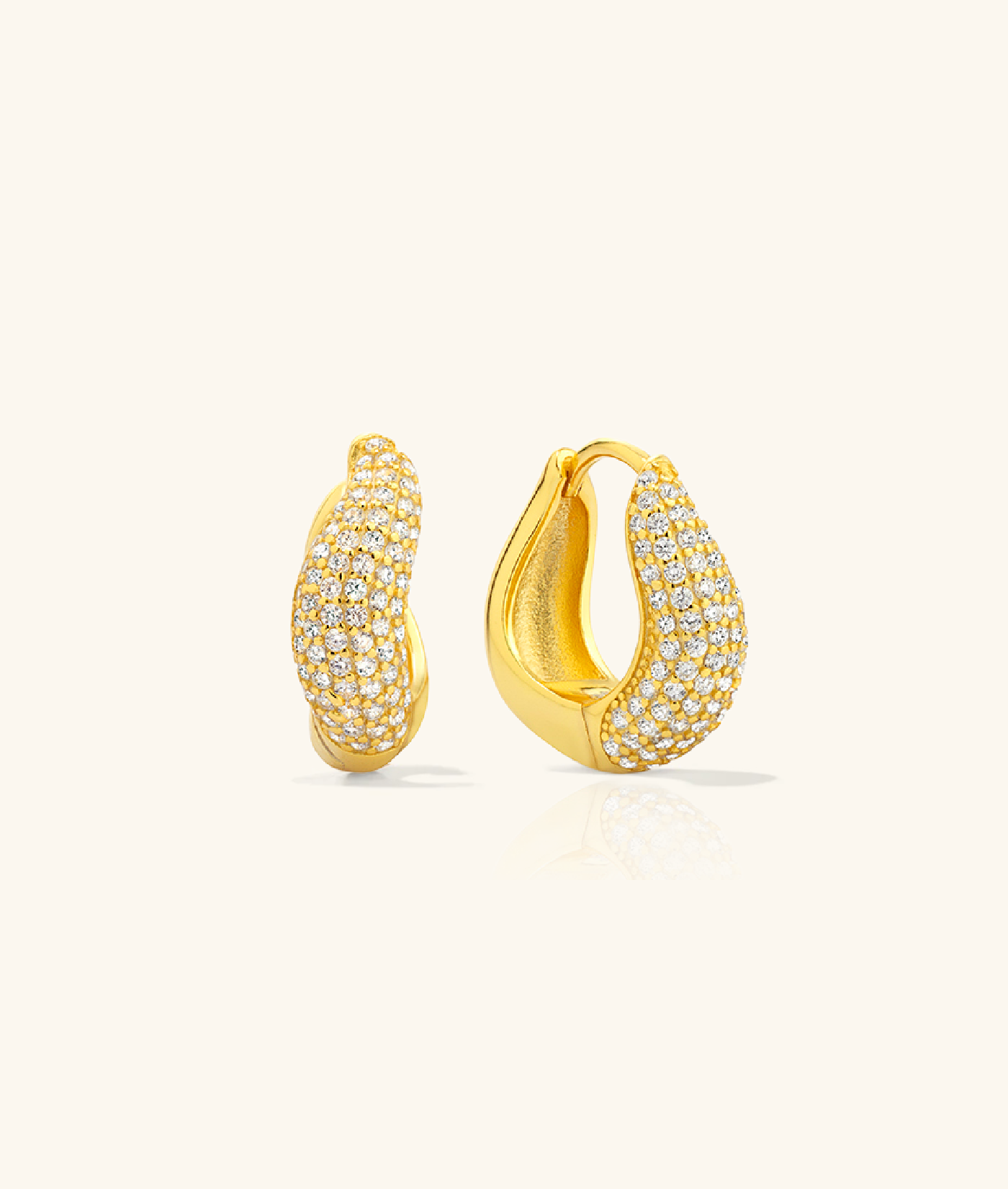 Pavé Dome Wave Gold Hoops