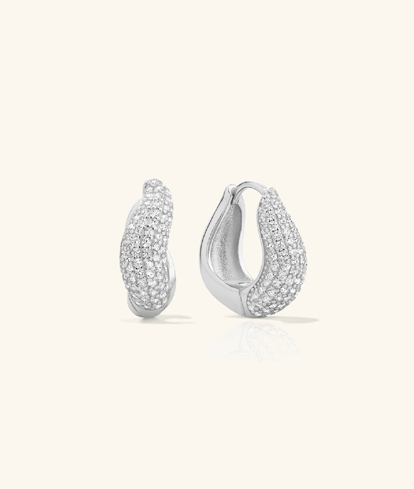 Pavé Dome Wave Silver Hoops