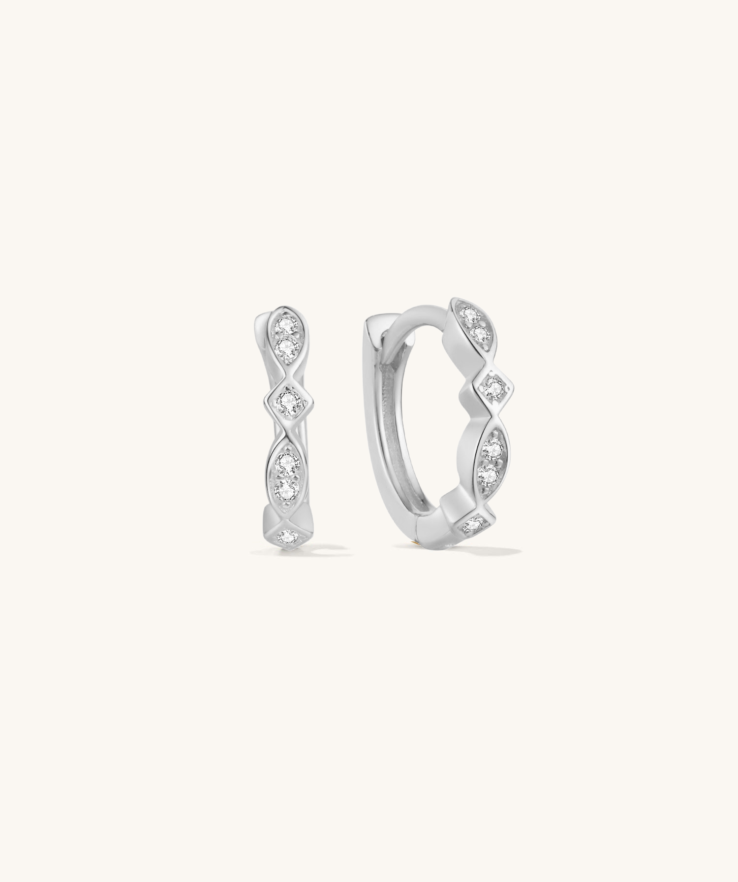 Geometric Pavé Huggies in Silver