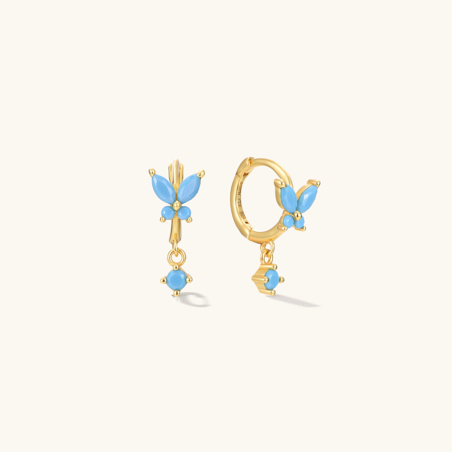 Turquoise Butterfly Gold Hoops