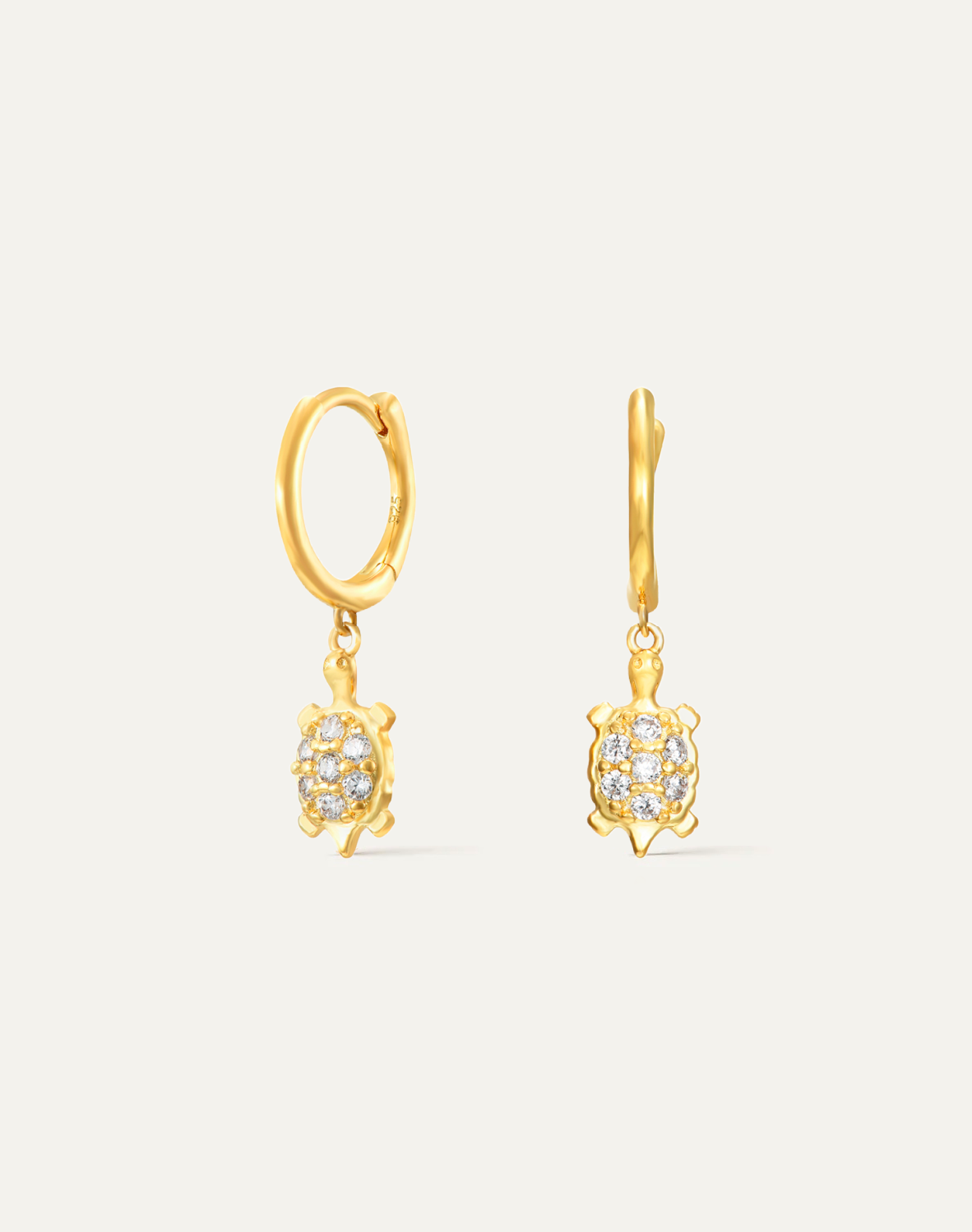 Turtle CZ Charm Gold Hoops