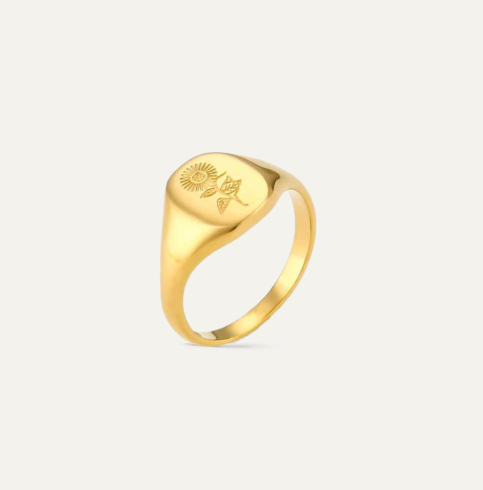 Sunflower Gold  Signet Ring