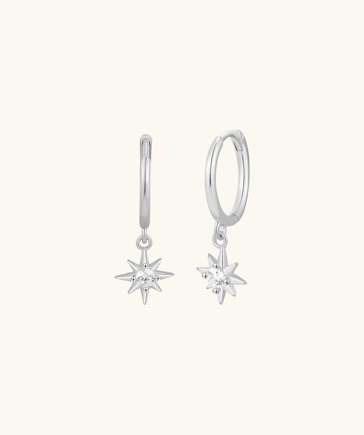Cosmic Star Charm Hoops in Silver