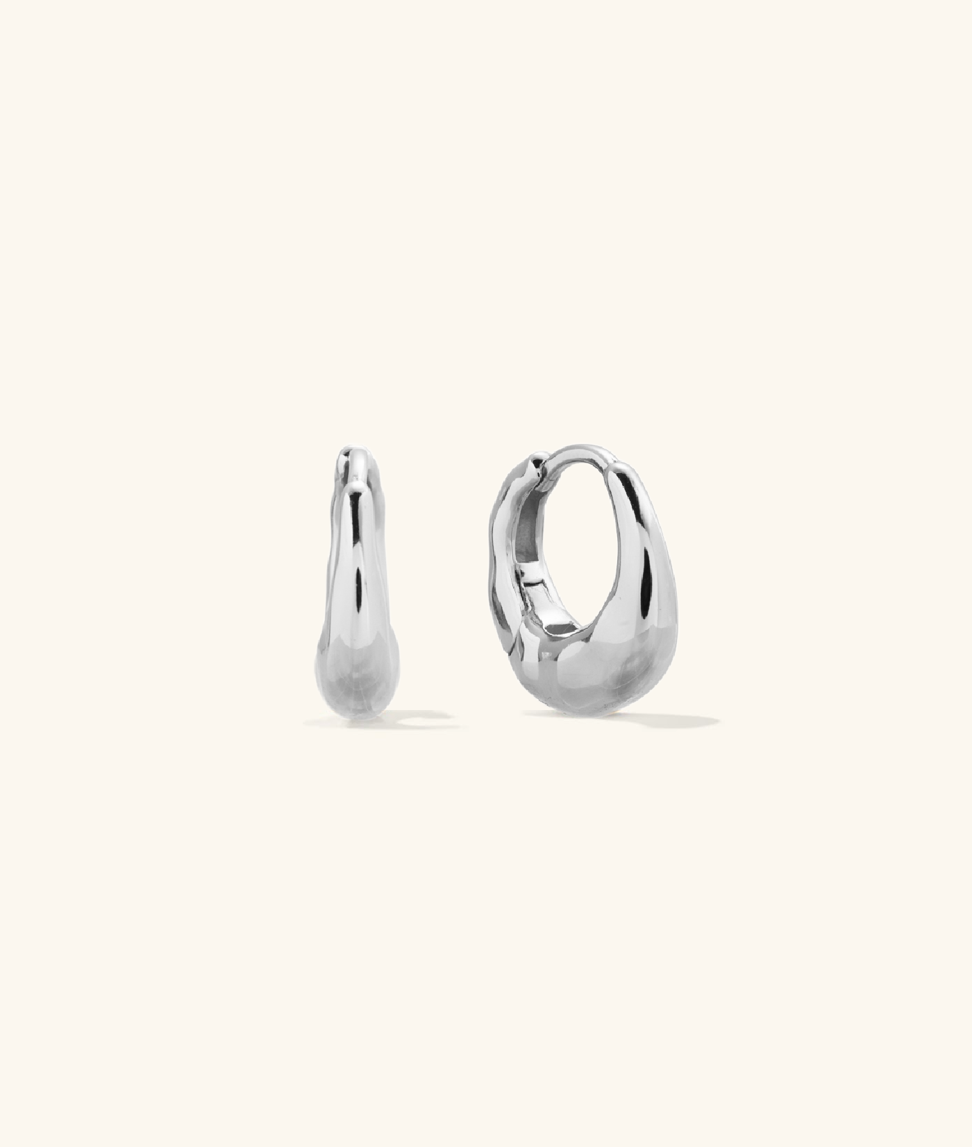 Hammered Oval Hoops in Silver