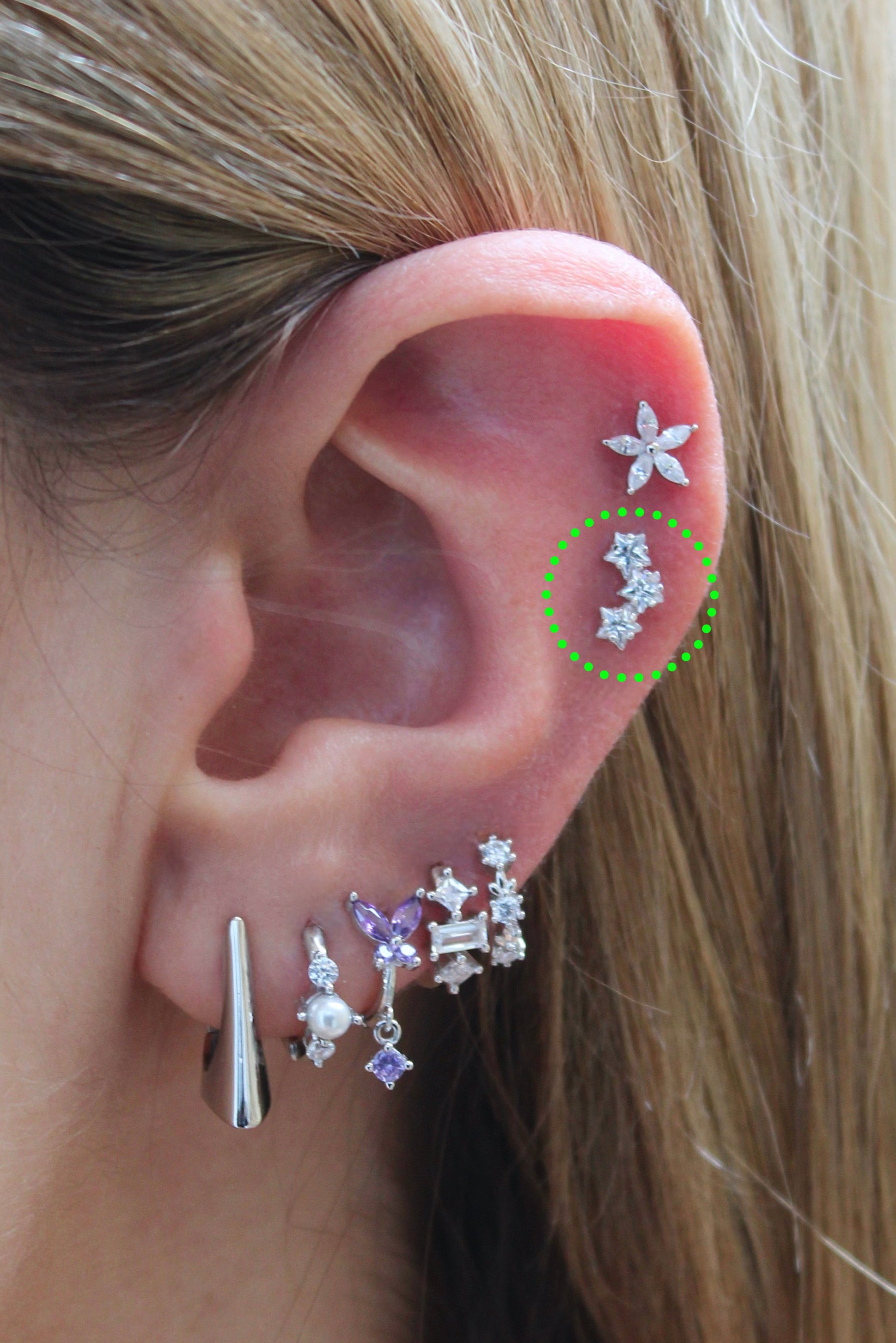 Three CZ Stars Silver Stud