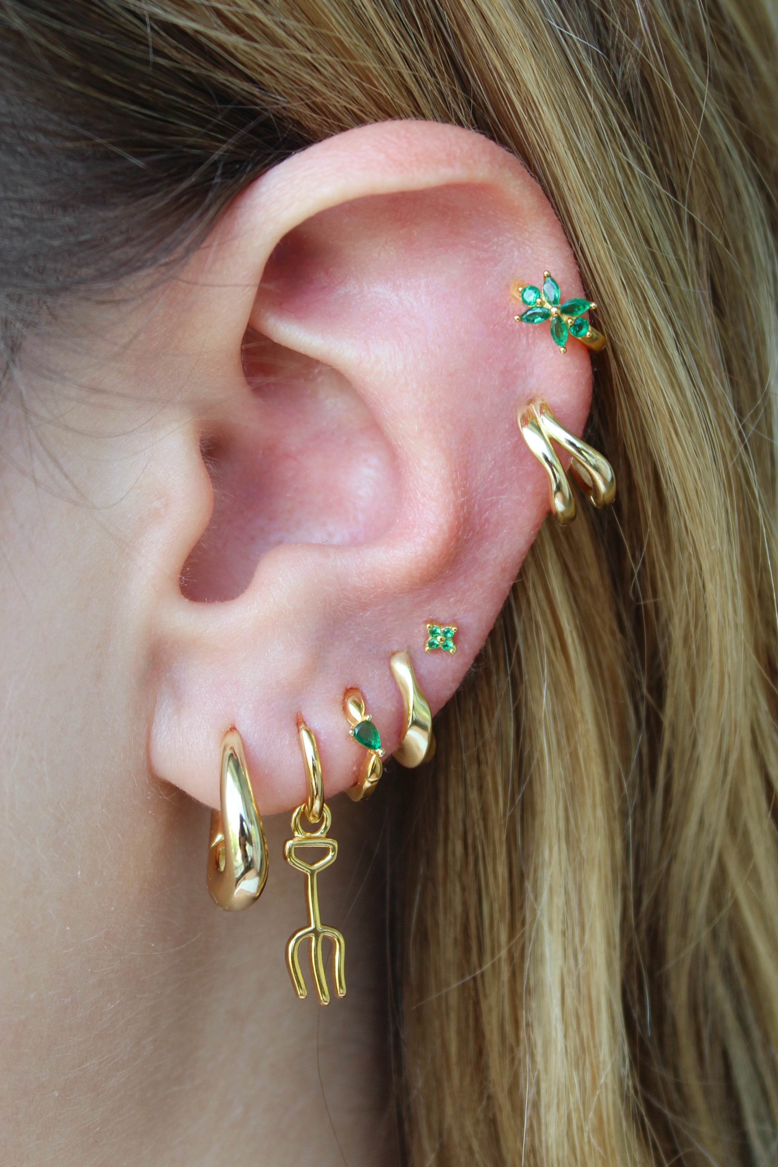 Farmer Fork Hoops in Gold