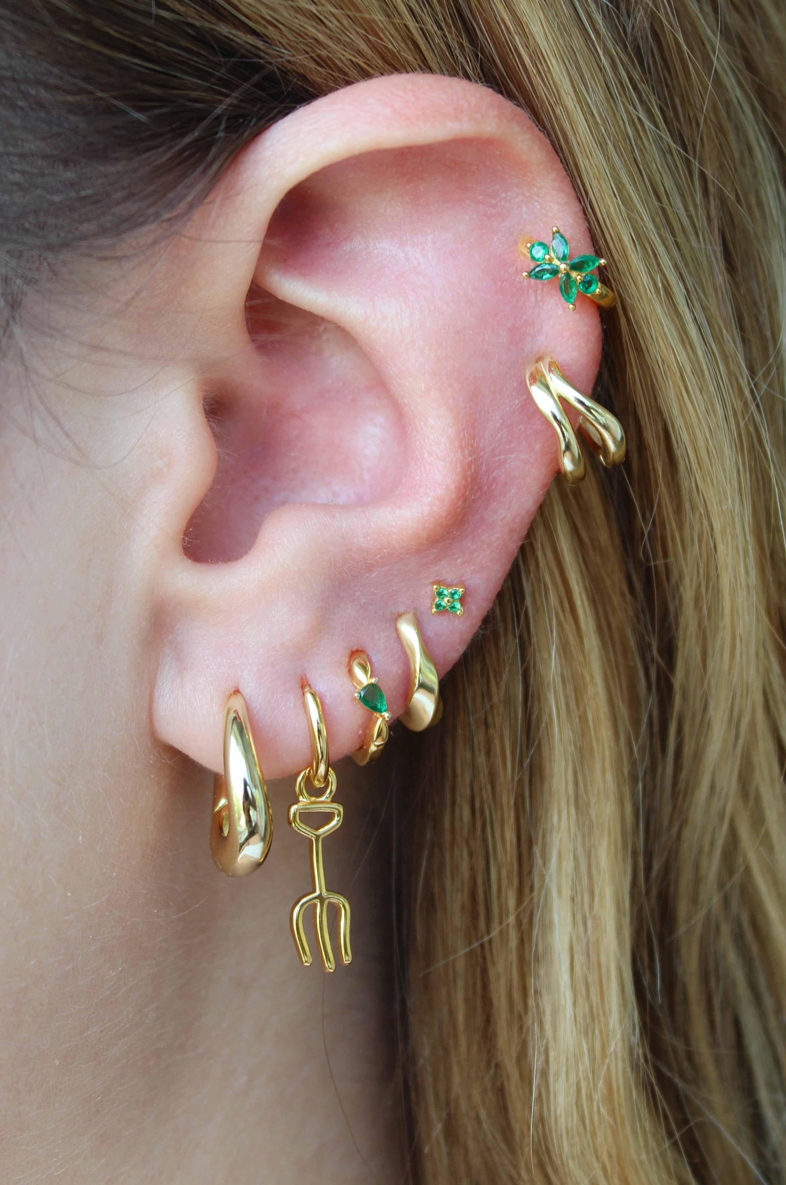 Farmer Fork Hoops in Gold