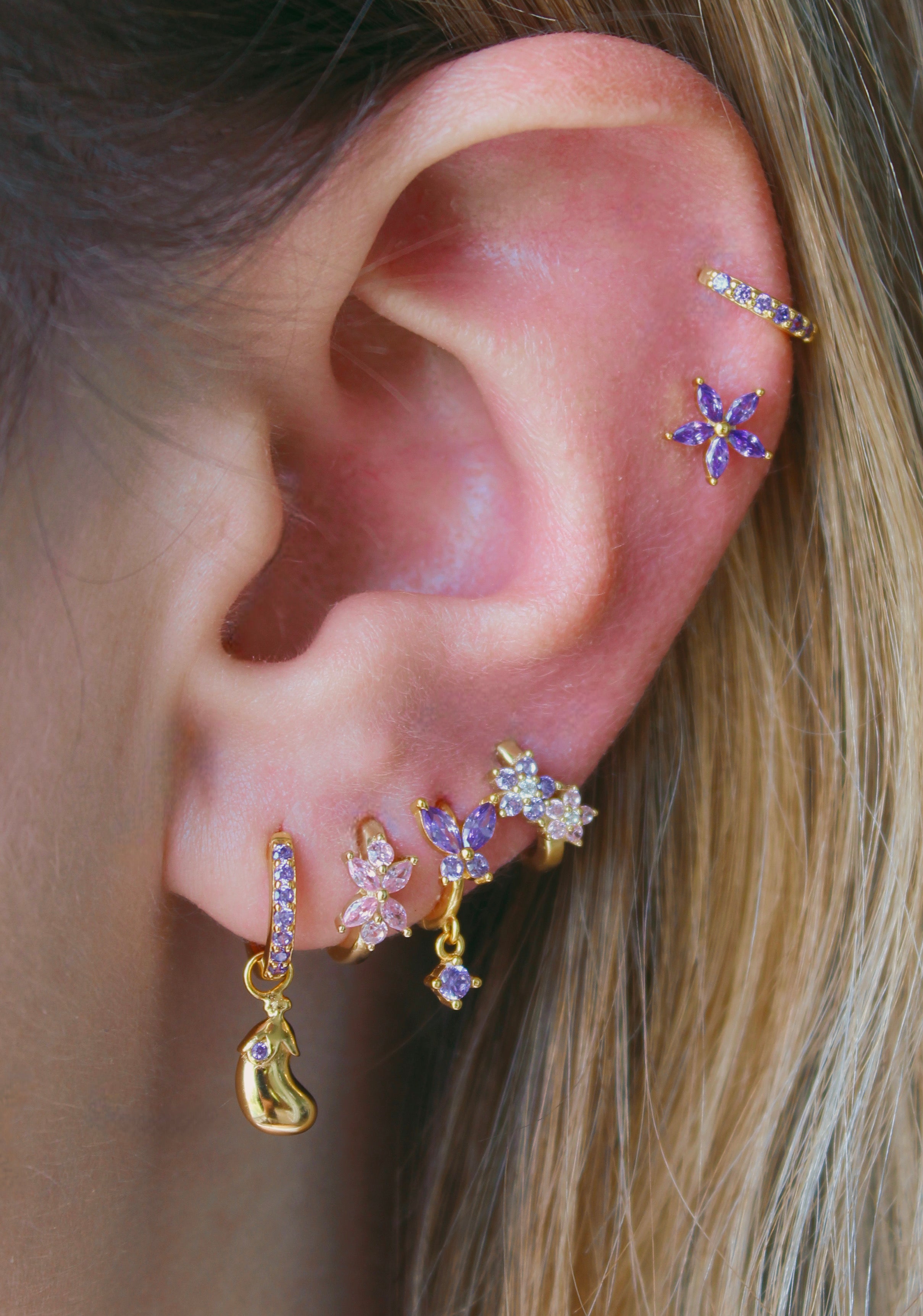 Aubergine Hoops in Gold