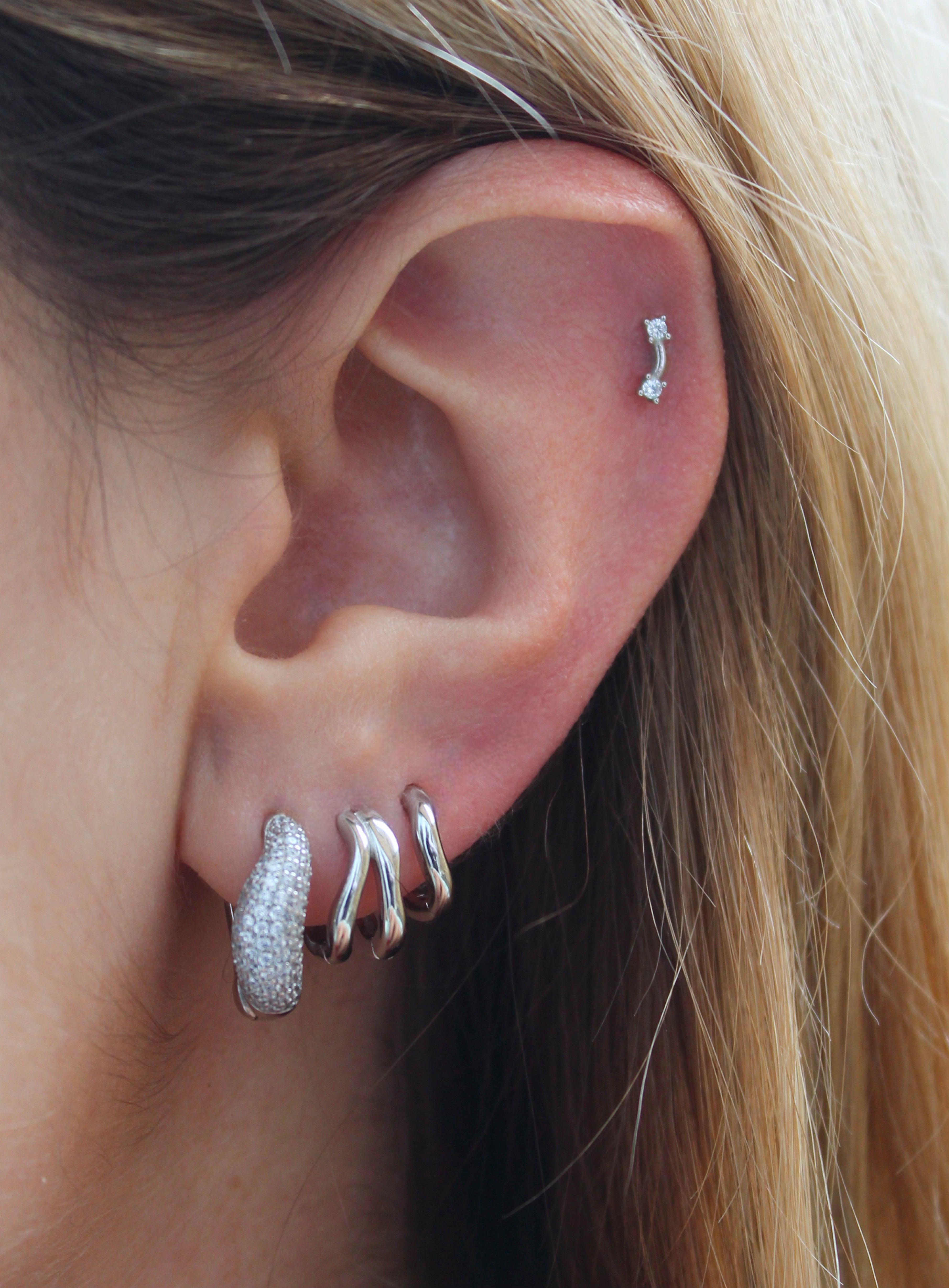 Duet Dome Wave Silver Hoops