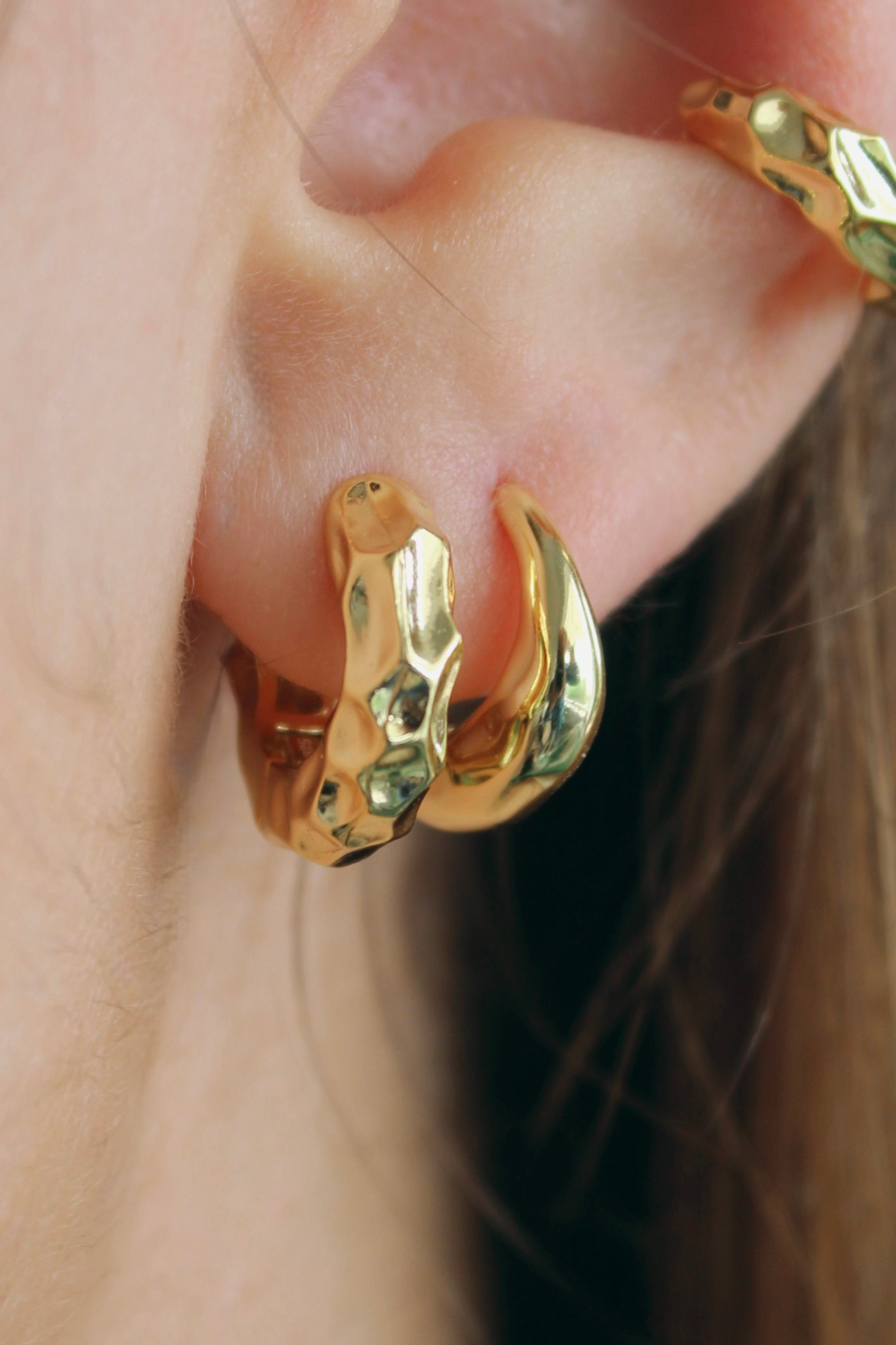 Hammered Molten Hoops in Gold