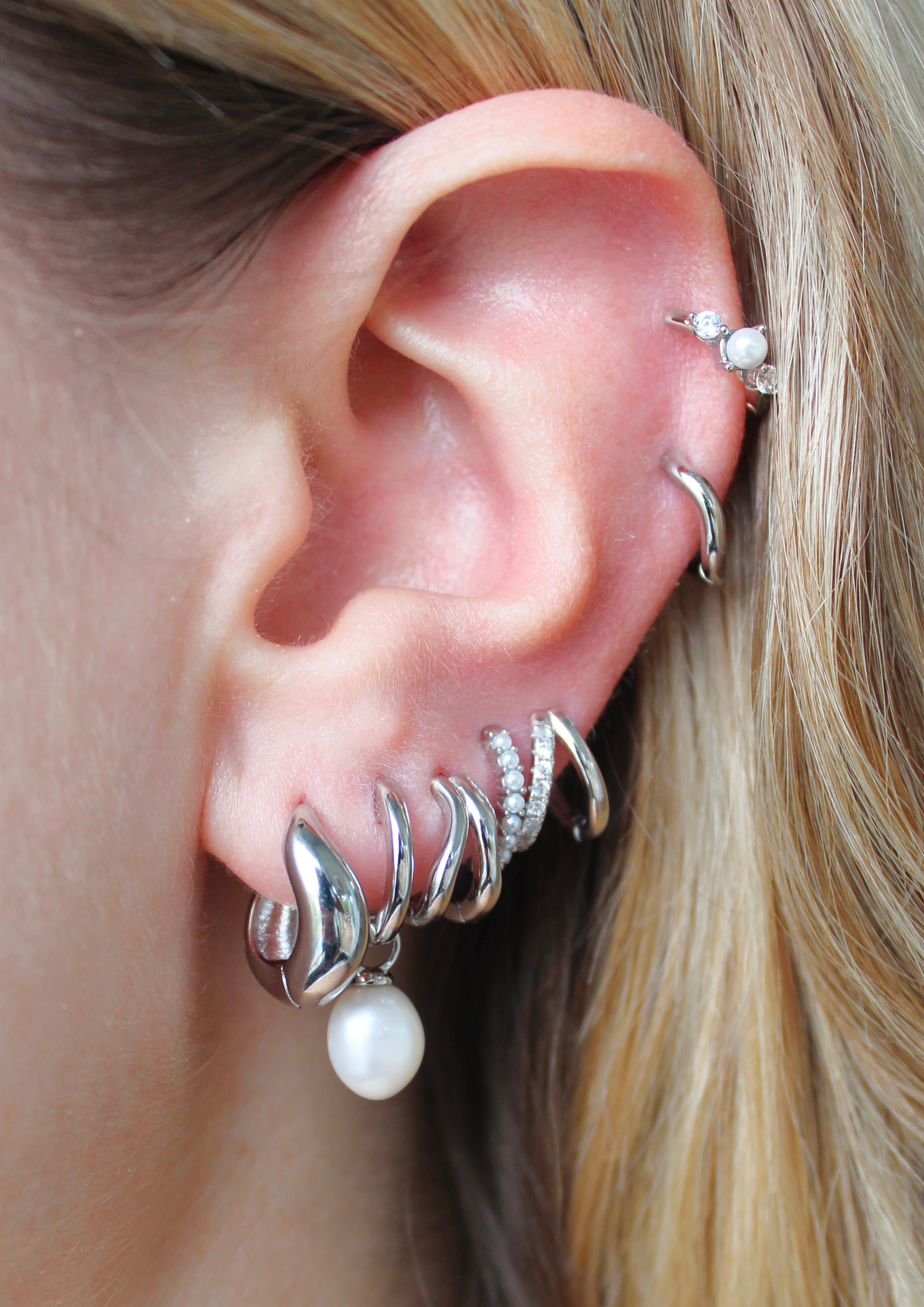 Dome Wave Big Silver Hoops