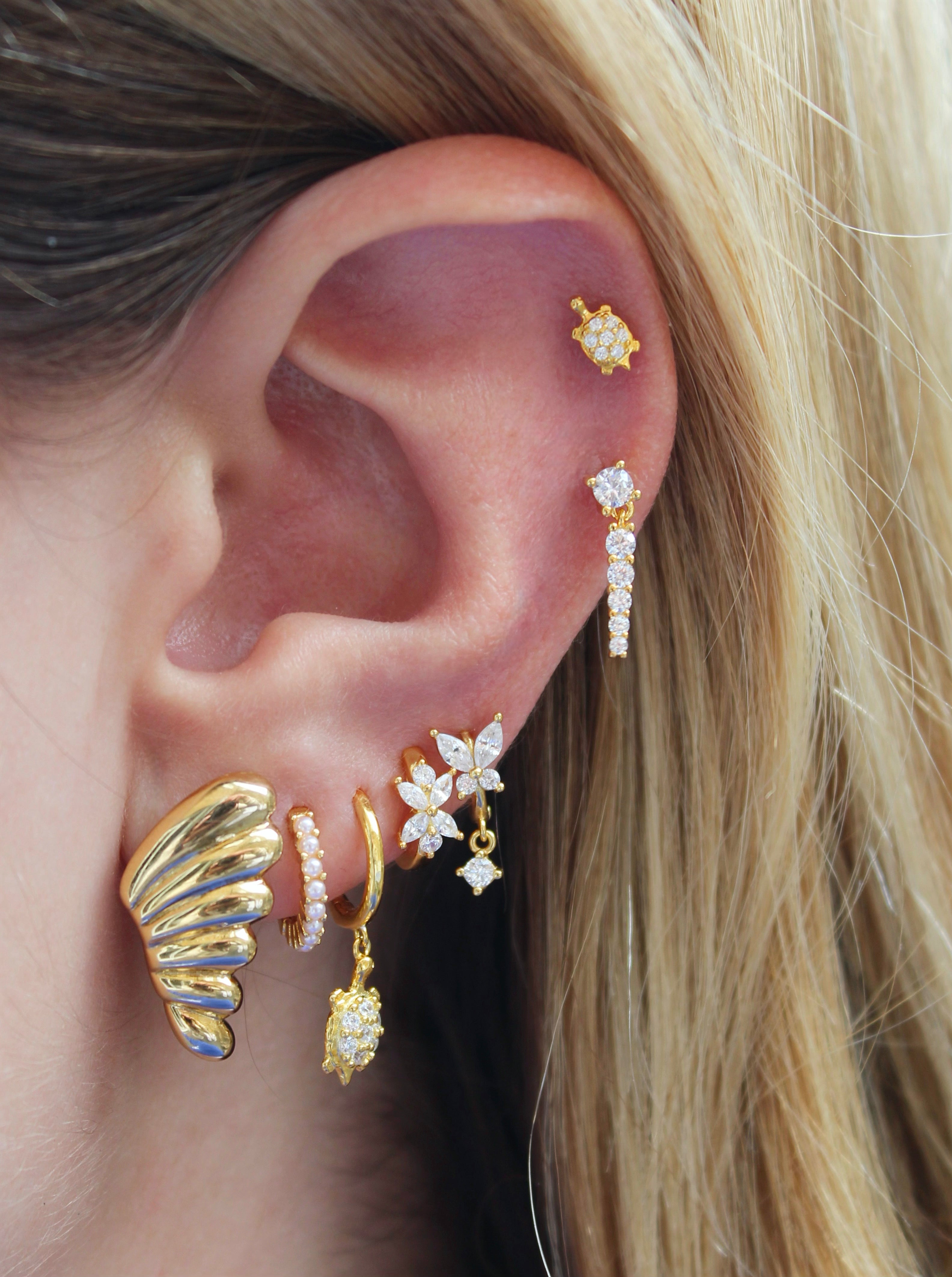 Caterpillar CZ Gold Earrings
