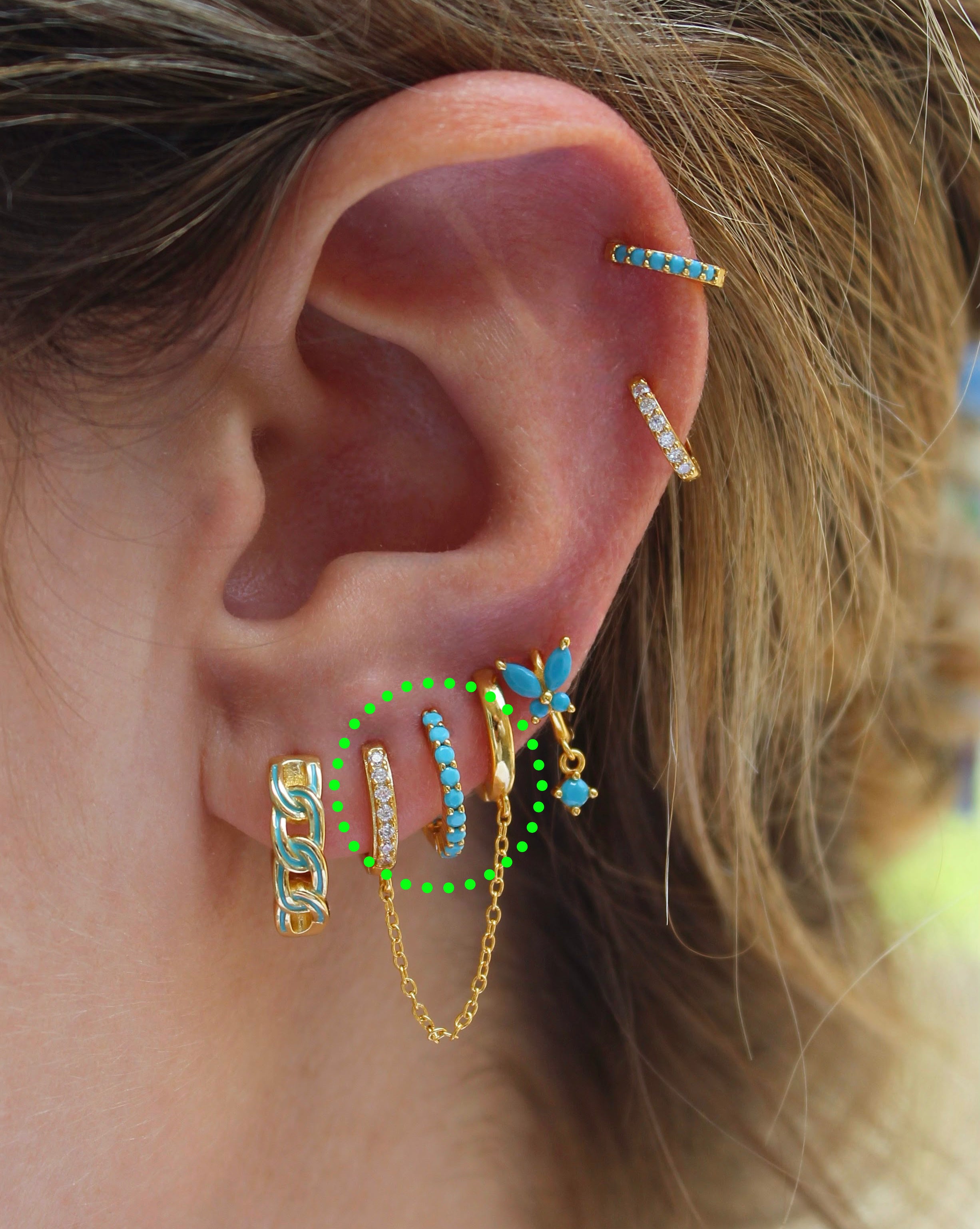 Turquoise Micro Pearls Gold Hoops