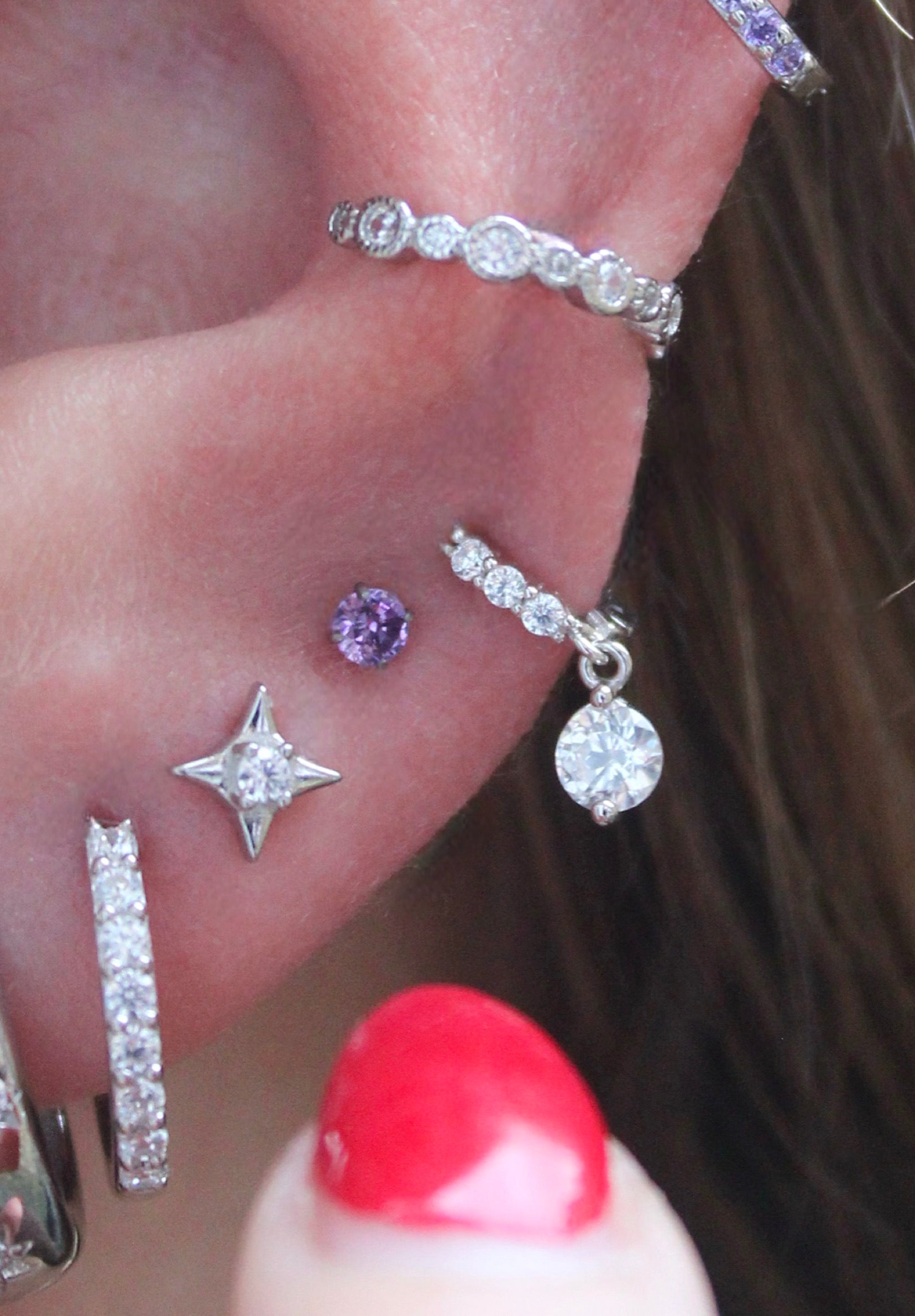 Tiny Pavé Solitaire Huggies in Silver