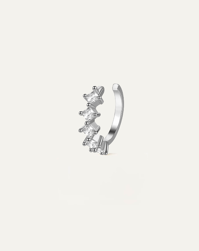 Rhombus CZ Silver Ear Cuff