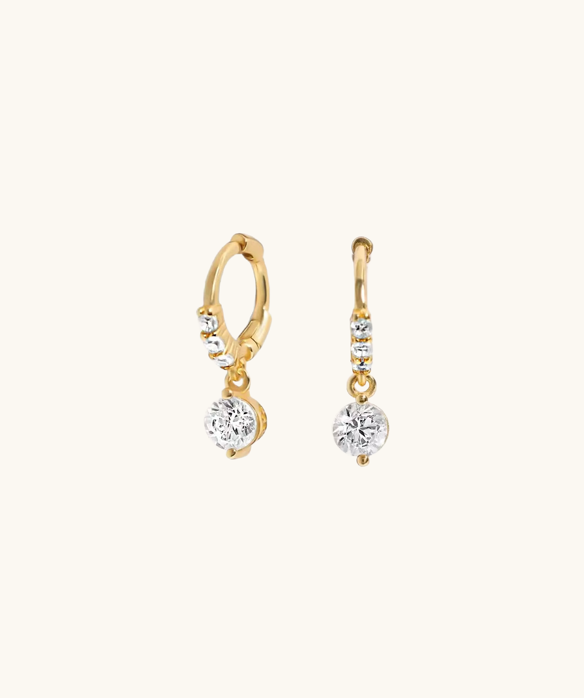 Tiny Pavé Solitaire Drop Huggies in Gold