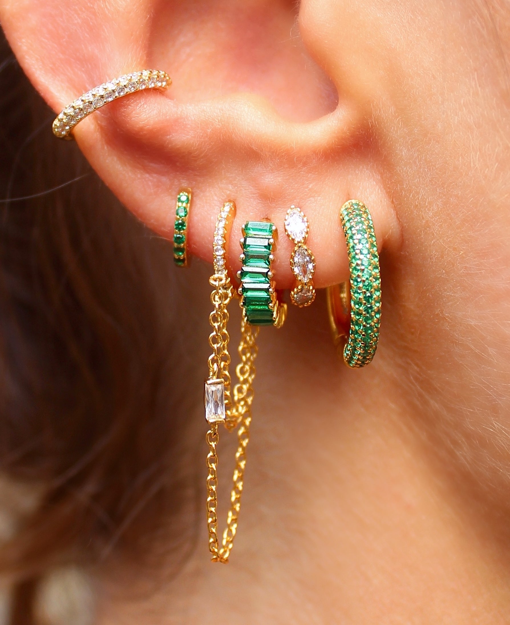 Green CZ Waterfall Hoops Earrings