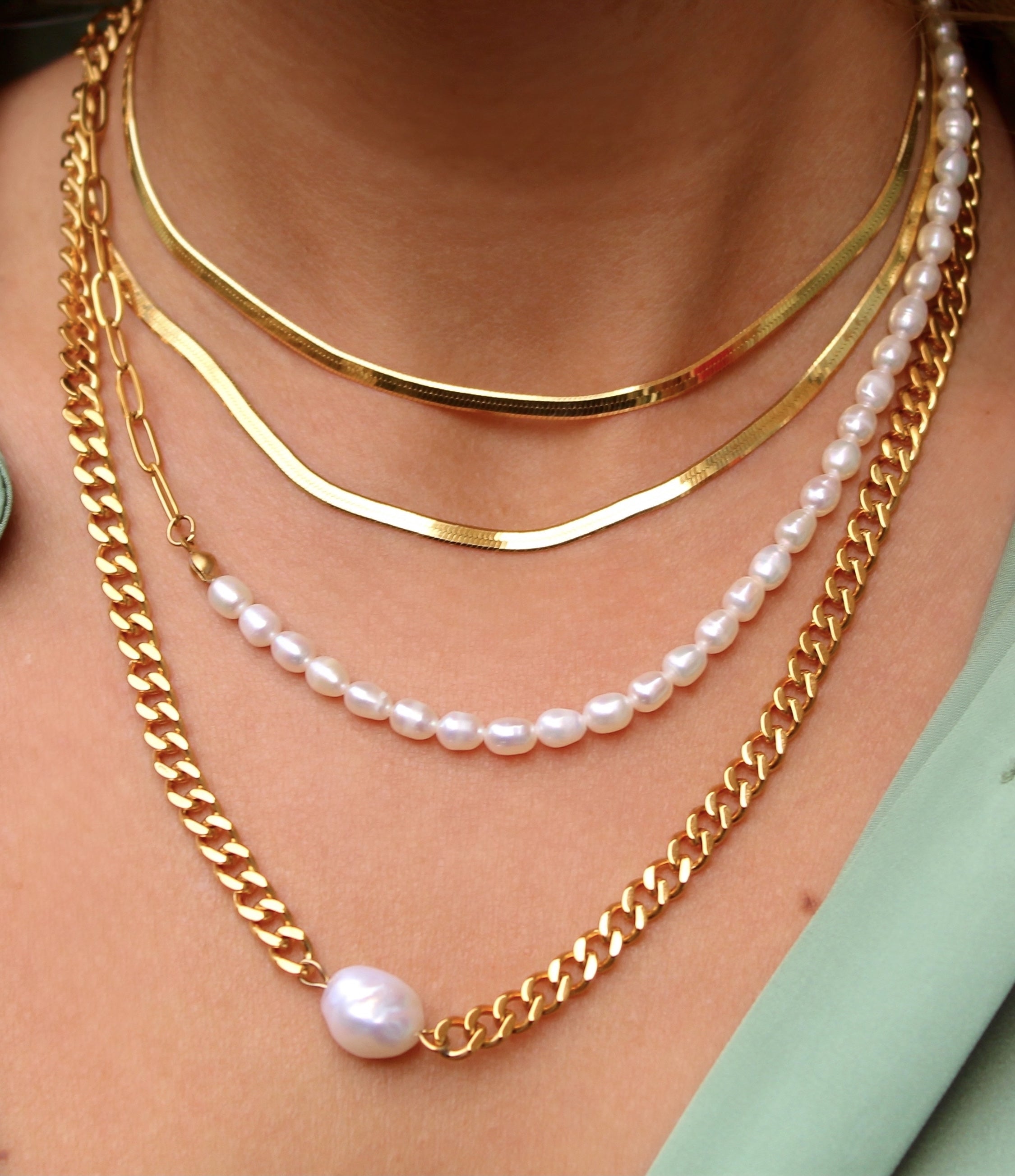 Fresh Water Pearl Gold Chain Necklace