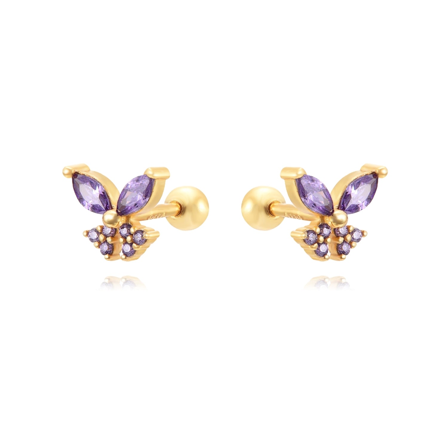 Violet CZ Butterfly Gold Barbell Piercing