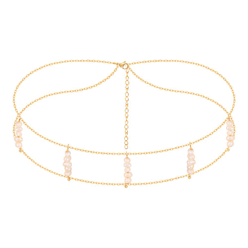 White Pearls Classic Double Gold Choker