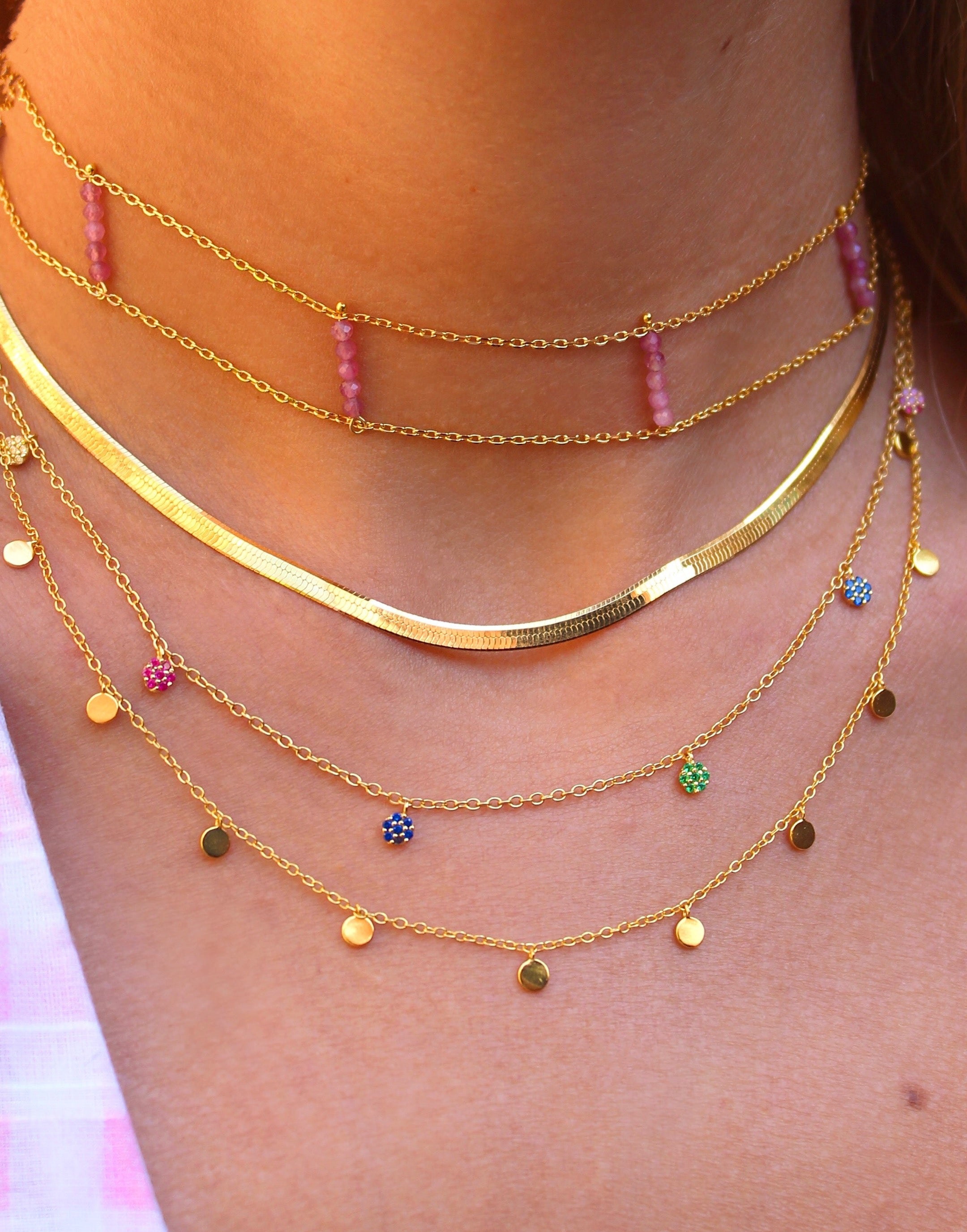 Pink Pearls Classic Double Gold Choker Necklace