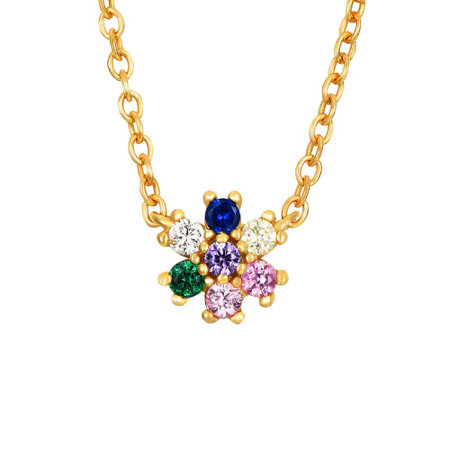 Multi CZ Daisy Flower Gold Necklace