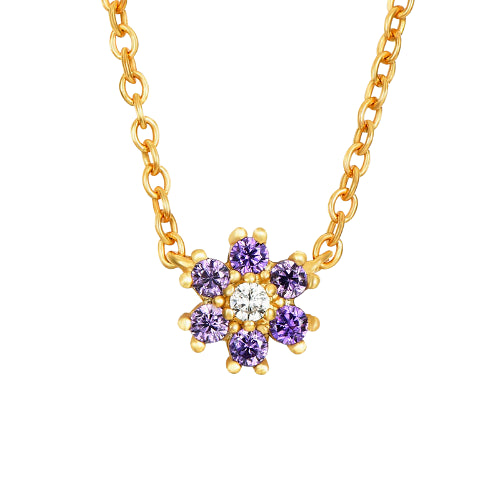 Collar de oro con flor de margarita y circonita lila