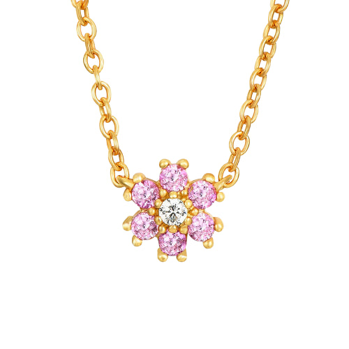 Baby Pink CZ Daisy Flower Gold Necklace