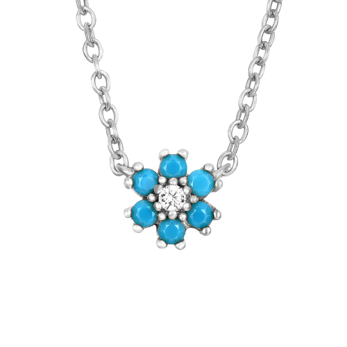 Turquoise Daisy Flower Silver Necklace