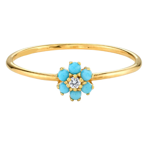 Turquoise Daisy Flower Gold Ring