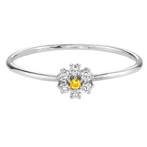 Cz Daisy Flower Silver Ring