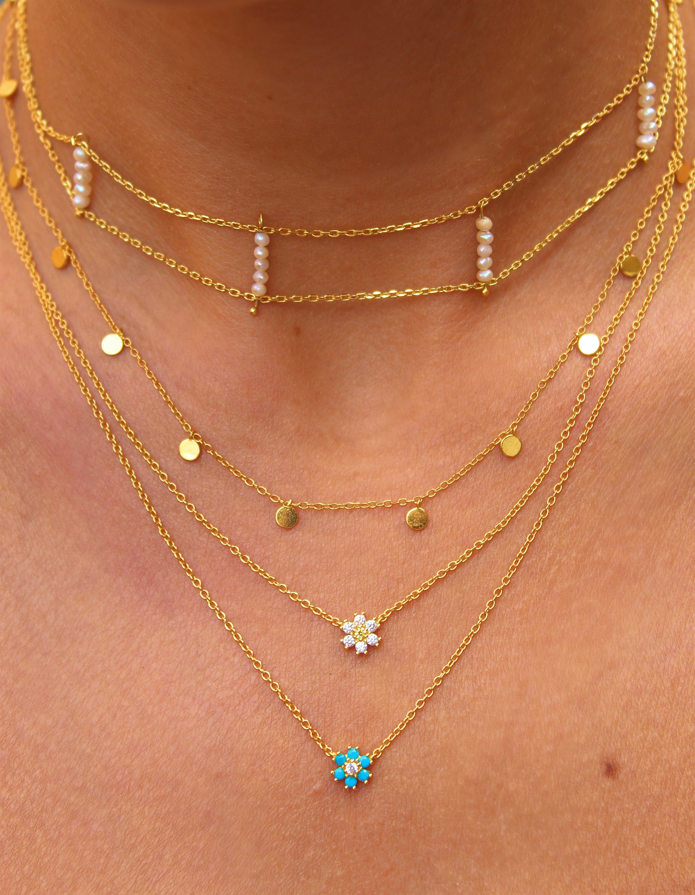 Turquoise Daisy Flower Gold Necklace