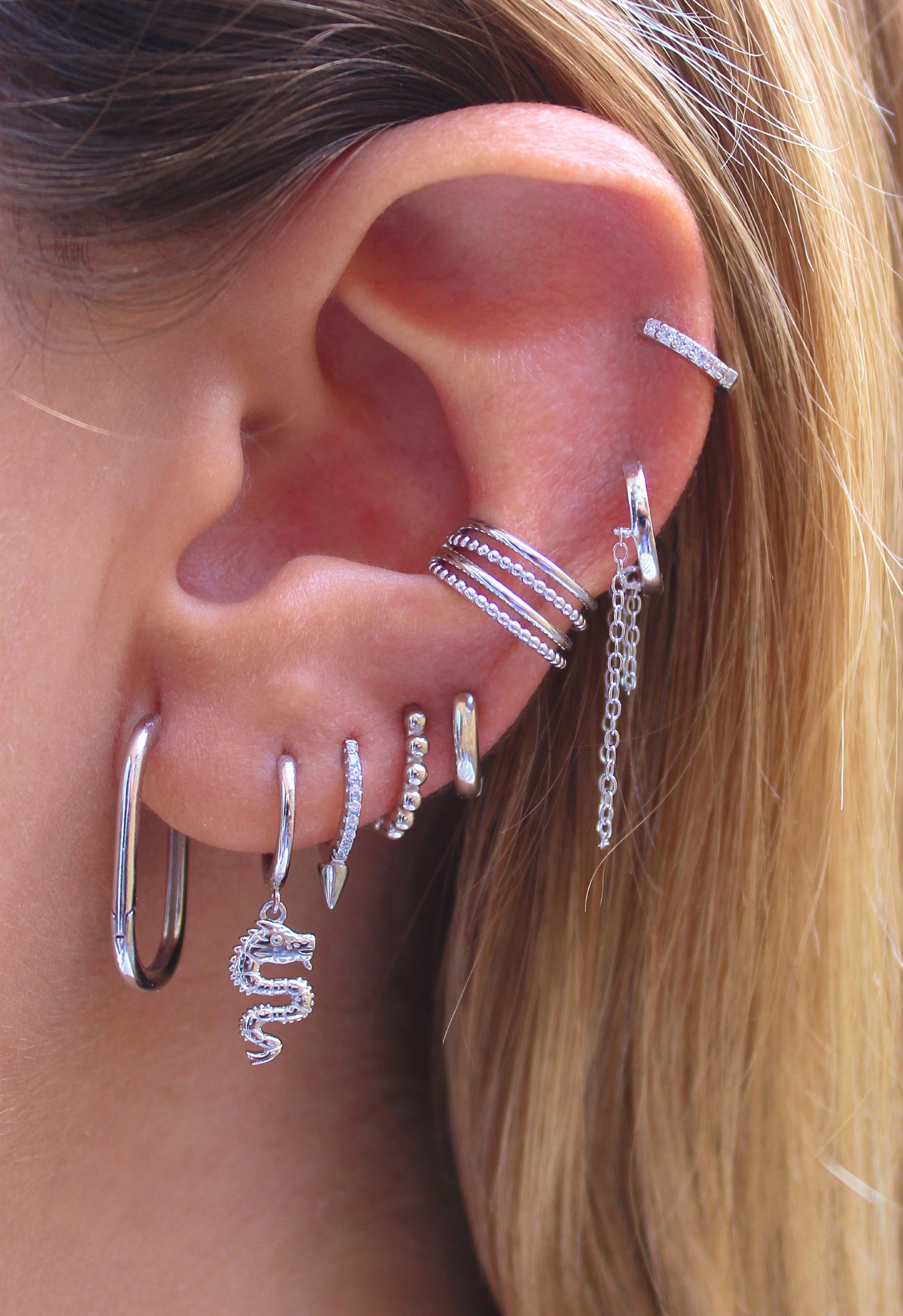 Helix Chain Silver Earring
