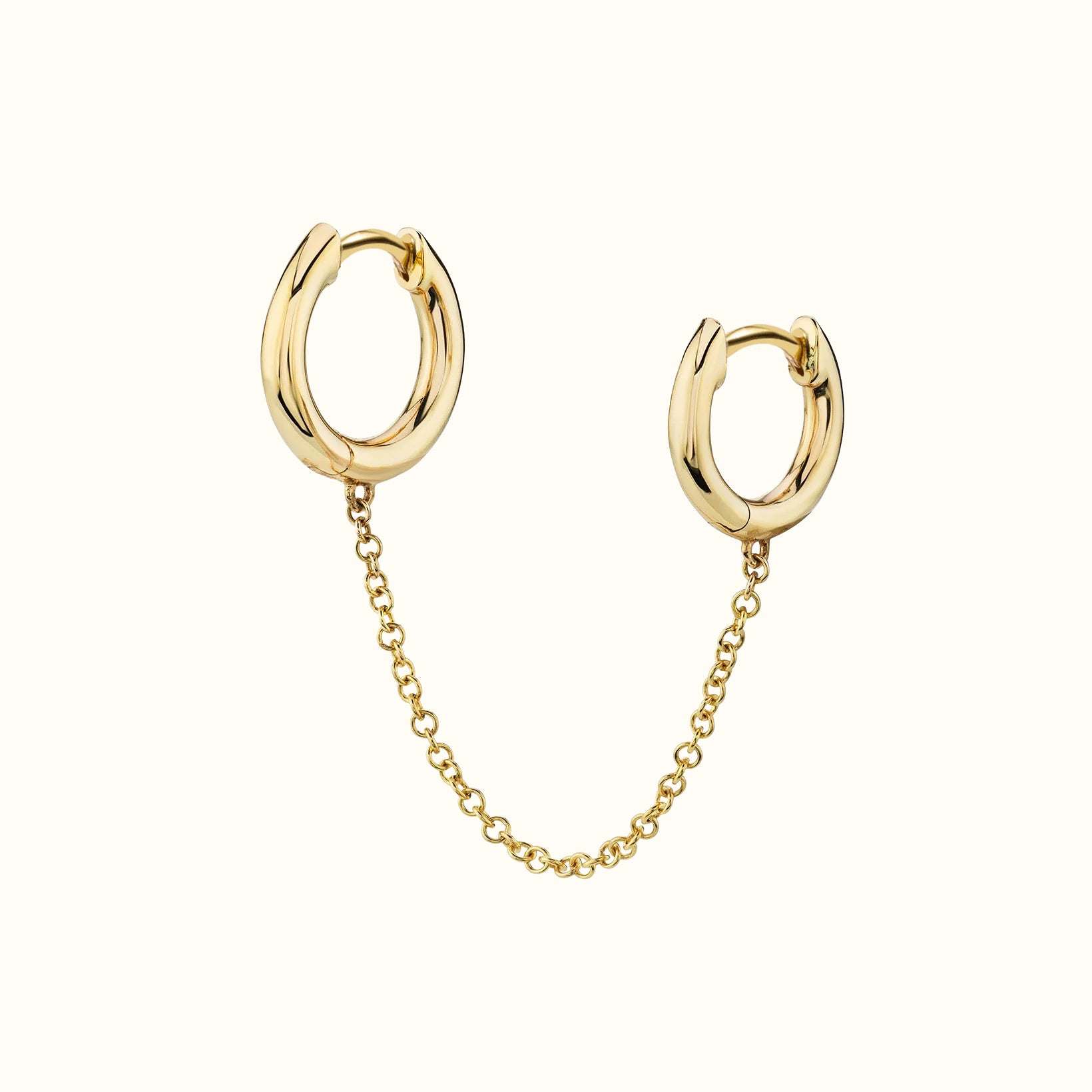 Chain Connected Gold Double Hoop Earring